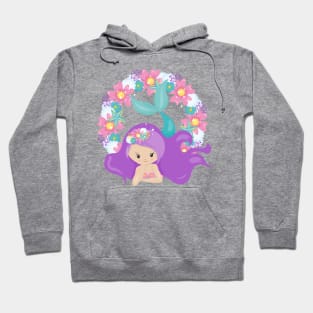 Cute Mermaid, Little Mermaid, Purple Hair, Flowers Hoodie